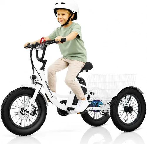 Vista 13 de MOONCOOL Triciclo eléctrico juvenil, 16 pulgadas, 250 W, E-Trike Naranja quemado