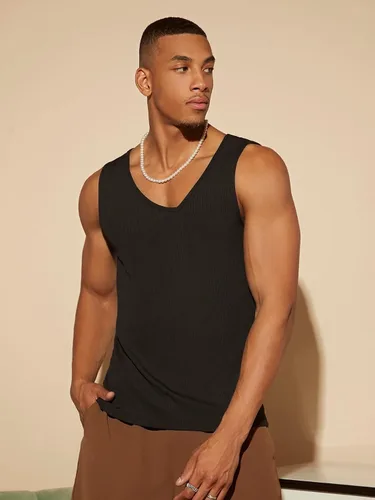 Vista 6 de GORGLITTER Camiseta sin mangas con capucha y cordón para hombre, con estampado gráfico de letras