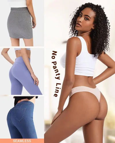 Vista 3 de Jo & Bette Tanga de algodón, ropa interior de bikini sin costuras, transpirables, paquete de 6 o 12, Azul