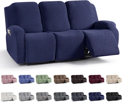 Vista 35 de KinCam Fundas para Reclinables, Fundas Elásticas para Sillas Reclinables, Fundas para Sofá Reclinable con Rayas Jacquard, Fundas Protectoras de Negro