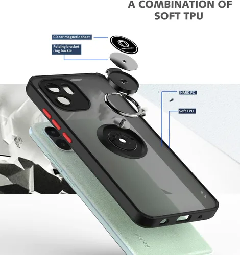 Vista 2 de QUIETIP Funda compatible con Xiaomi Redmi A1 / Redmi A2 4G con protector de pantalla, TPU + policarbonato duro a prueba de golpes, anillo magnético