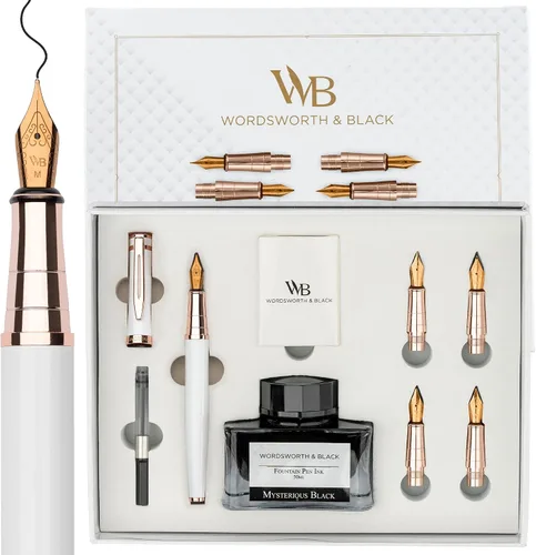 Vista 12 de Wordsworth & Black Luxury Fountain Pen Set for Writing, 6 Nibs, Blue Cromo azul