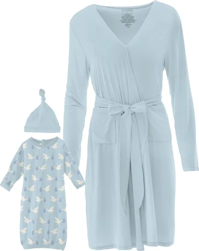 Vista 2 de KICKEE Storks - Conjunto de bata de maternidad y lactancia para mujer con canastilla, viscosa súper suave de bambú
