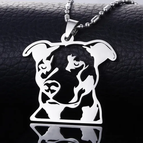 Vista 4 de Collar con colgante de cabeza de perro Pitbull Pit Bull American Staffordshire Bull Terrier de acero inoxidable sólido