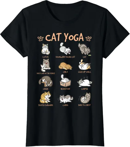 Vista 51 de Cat Yoga Poses Cats Practicing Mindfulness Meditación Kitten - Camiseta, Negro, S