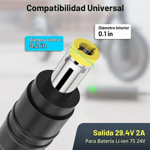 Vista 2 de Cargador de batería de litio de 24 V, adaptador de corriente universal de 29.4 V 2 A para batería de iones de litio 7S 24V con conector de CC
