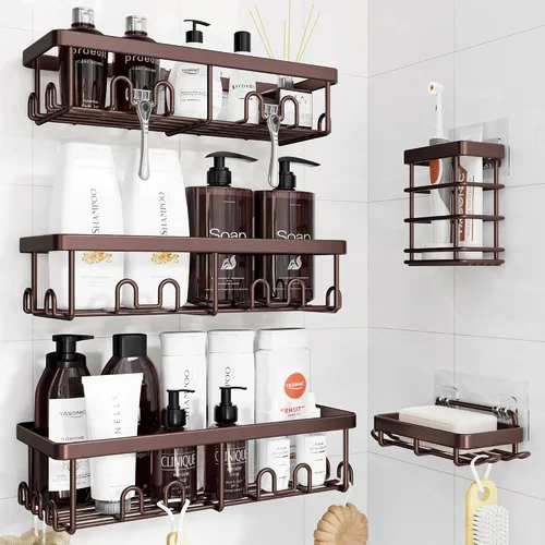 Vista 20 de YASONIC Shower Caddy Adhesive, Rustproof Shower Organizer, Wall Shower Rack Negro
