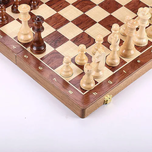 Vista 6 de Juego de ajedrez plegable de nogal de 15 pulgadas con almacenamiento, tablero de ajedrez portátil tamaño torneo para adultos, viajes, noche