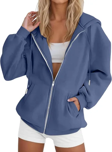 Vista 23 de JOFOW Sudaderas con capucha y cremallera para mujer 2026 Y2K 3- Negro