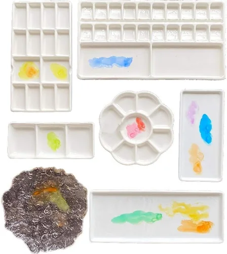 Vista 3 de Paleta de acuarela de cerámica, pintura de acuarela multirejilla, paleta de porcelana blanca, pintura profesional, suministros de cerámica adecuados