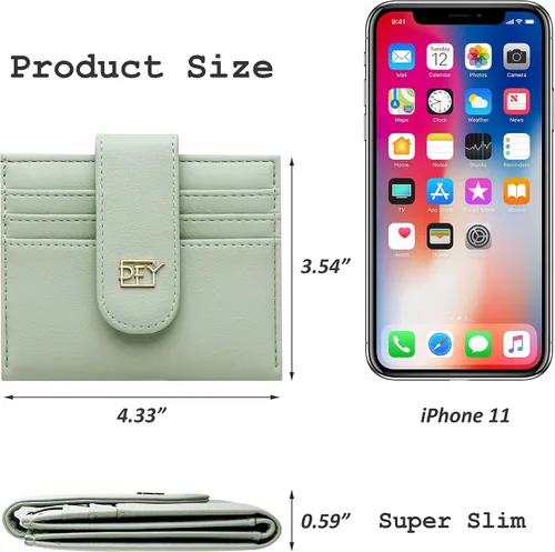 Vista 6 de Badiya Billeteras pequeñas para mujer, billetera plegable multitarjetero delgado con cremallera, Verde claro, Minimalista