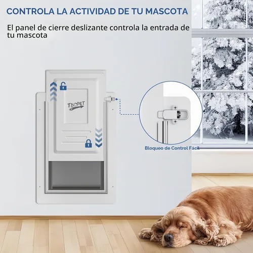 Vista 7 de Puerta para perro para pared, marco de acero, túnel telescópico y doble solapa de silicona de grado alimenticio, puerta grande para perros
