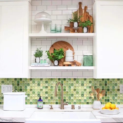 Vista 8 de Adhesivos decorativos para azulejos, lámina de azulejos ignífugos para salpicaduras en muro (verde) (10, 5.28 x 14.8 pulgadas)