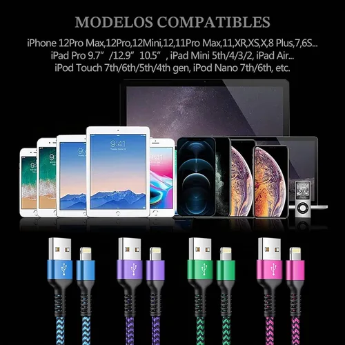 Vista 2 de Cable de carga para iPhone, cable trenzado de carga de 6 pies, cable USB de nailon original de Apple, cable de carga rápida para iPhone 14 13 12 11