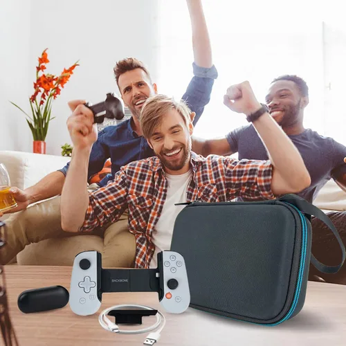 Vista 7 de XINGFUDAO Funda rígida compatible con Backbone One Mobile Gaming Controller para iPhone, Backbone One con bolsillo de malla para cable USB, bolsa