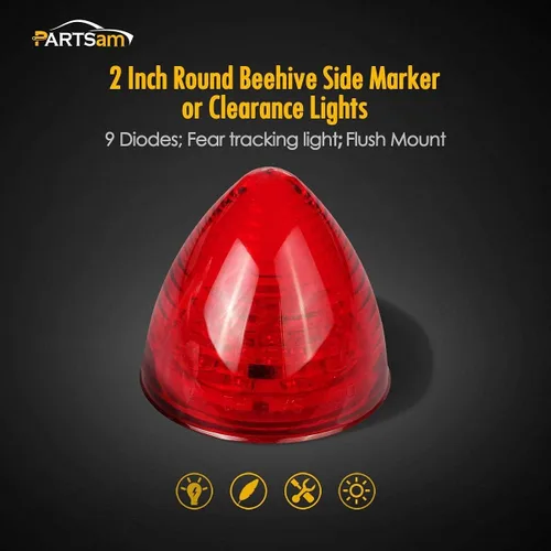 Vista 2 de Partsam Juego de 10 luces LED redondas de cola de 2 pulgadas para remolque, 9 diodos, color rojo, sellado, remolque, camión, RV, luz lateral