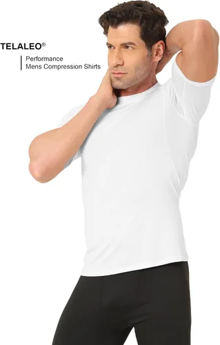 Vista 5 de TELALEO 6 Pack Men's Compression Shirt Short Sleeve Athletic Baselayer Sports T Shirts Workout Tops for Men Black White