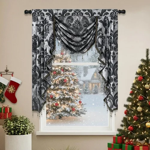 Vista 28 de NAPEARL Cenefa de cascada beige para sala de estar, cortinas de cocina jacquard cenefas y festones, cortinas con festones para ventanas