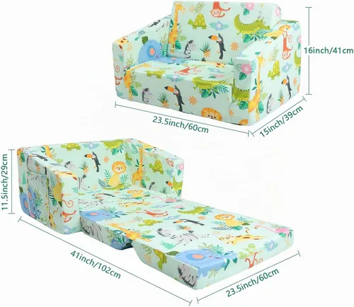 Vista 3 de Sofá plegable para niños 2 en 1 sofá convertible para niños a tumbona Animales (Animals)