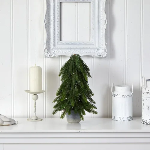 Vista 4 de Nearly Natural Árbol artificial de pino de Navidad de 17 pulgadas en maceta decorativa