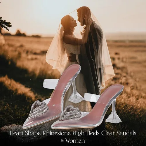 Vista 5 de Tacones transparentes para mujer, tacones brillantes de gatito, tacones altos con diamantes de imitación, sandalias transparentes con tiras gruesas