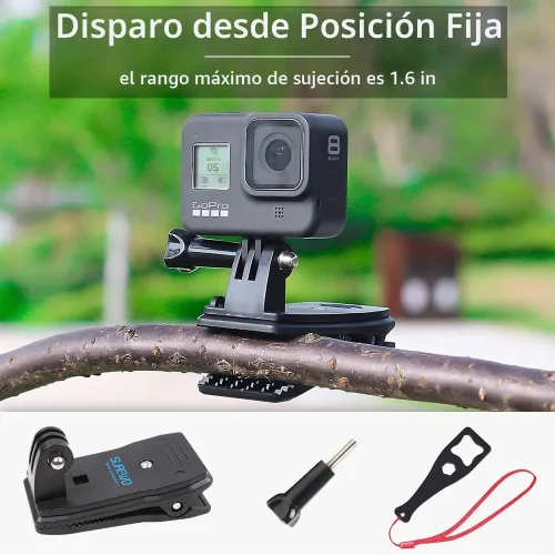 Vista 5 de Soporte de correa de mochila con clip rápido compatible con Gopro Hero 11/10/9/8/7/6 (2018)/5 Negro, DJI Osmo Action y más Conjunto 1