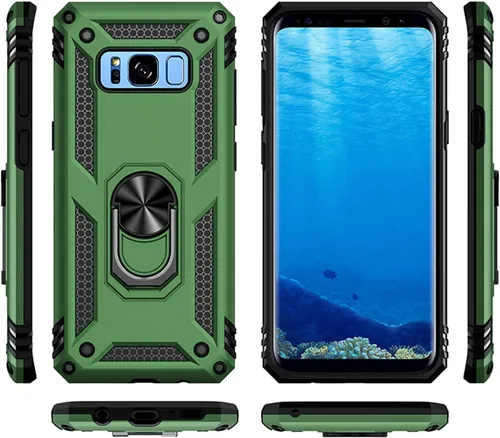 Vista 4 de Yiakeng Funda para Samsung Galaxy S8, Samsung S8, funda protectora de grado militar con anillo para Samsung Galaxy S8 (verde militar)