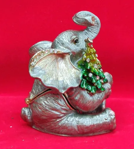 Vista 2 de AtoZ - Caja de tesoros con diseño de elefante, diseño de elefante con colgante de elefante, bonita caja de joyería para regalo de Navidad para ella