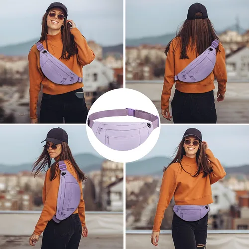Vista 5 de Viqueen Riñonera cruzada para mujeres y hombres, bolsa grande y ligera con cremallera y bolsillos, resistente al agua, manos libres para llevar