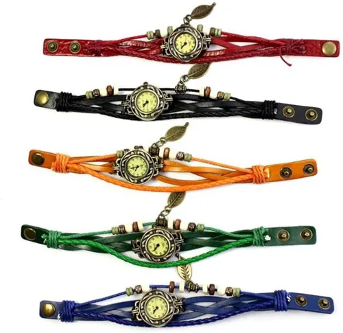 Vista 2 de yunanwa Paquete de 6 relojes de mujer Vintage Wrap Around Bead Leaf Bracelet Quartz Wholesale Set