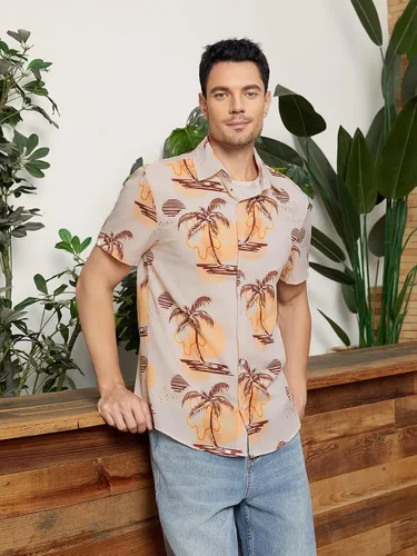 Vista 4 de SweatyRocks Camisas de manga corta con botones para hombre, estilo casual, para vacaciones, Aloha