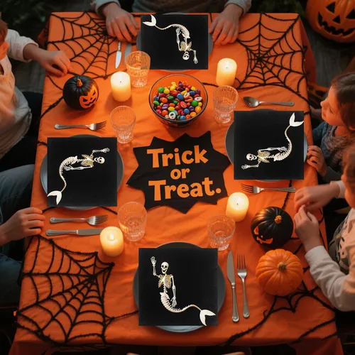 Vista 7 de 60 servilletas de Halloween – Servilletas de papel desechables de 6.5 x 6.5 pulgadas, servilletas negras de esqueleto de sirena para reuniones