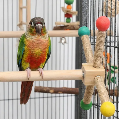 Vista 7 de 1 unids Bird Stand Perch Toy Interactivo Madera y Cuerda de Cáñamo Perca Enriquecimiento Ejercicio para loros pequeños medianos Fácil de instalar