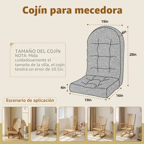 Vista 6 de Cojín de una pieza con respaldo alto para silla mecedora Gris ceniza
