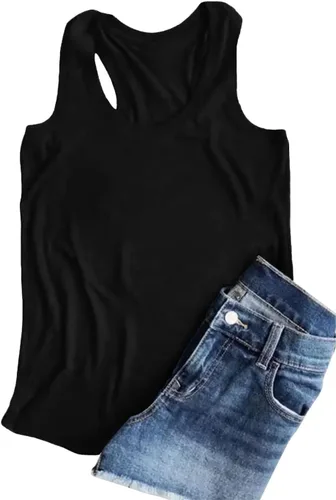 Vista 2 de Woffccrd Camisetas sin mangas de verano para mujer, camisetas casuales con cuello redondo, camisetas básicas de verano