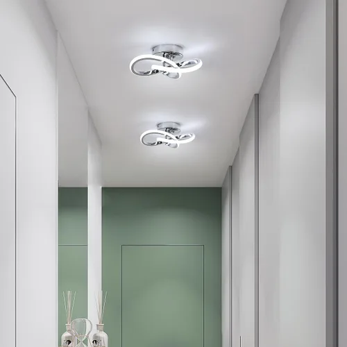 Vista 3 de Lámpara de Techo LED Moderna, Lámpara de Techo de 22W LED 6500K Blanco Frío Diseño Espiral para Pasillo de Corredor Balcón Cocina (Plateado)
