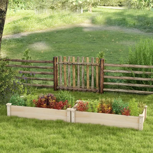 Vista 9 de Conjunto de cama de jardín elevada de madera Giantex, caja de plantación rectangular para verduras, frutas, flores, hierbas, cama de plantación