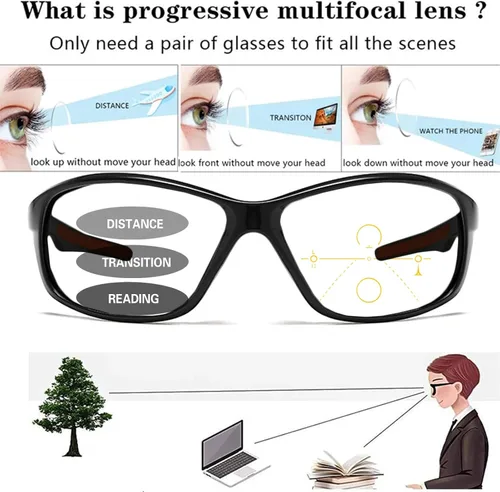 Vista 3 de Gafas de lectura multifocales fotocromáticas progresivas para hombres Ciclismo Conducción Deportes Transición Lectores gafas de sol