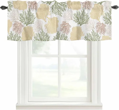 Vista 14 de Cenefa de amarre para ventanas, cortinas náuticas costeras de coral, cenefas con bolsillo para barra, cortinas de ventana con temática de playa