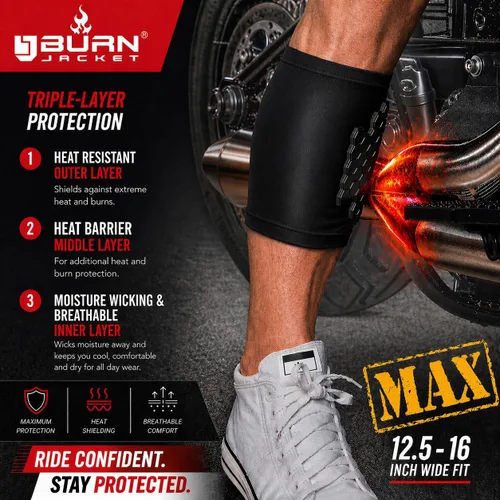 Vista 3 de BurnJacket Max - Funda protectora para tubo de escape de motocicleta contra quemaduras con protección de triple capa, se adapta a pantorrillas