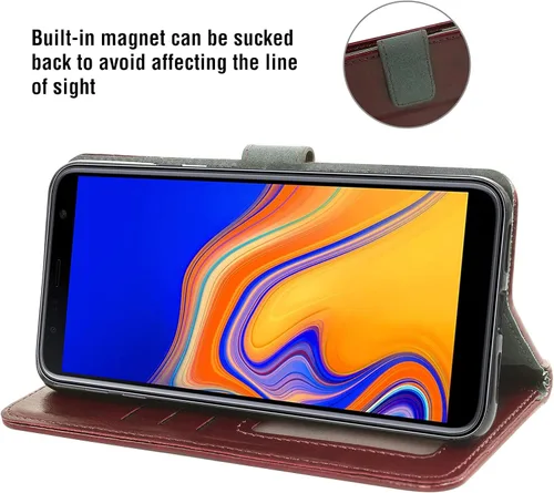 Vista 3 de Asuwish Funda tipo cartera compatible con Samsung Galaxy J4 Plus, protector de pantalla de vidrio templado y soporte de piel con tapa para tarjetas