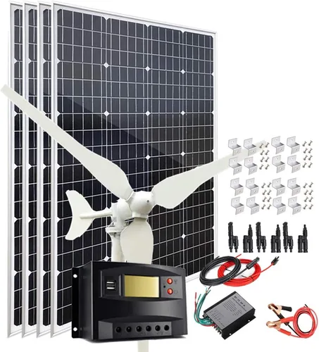 Vista 7 de Kit de energía eólica solar de 340 W. Sistema de carga de batería: generador de turbina eólica de 100 W + 2 paneles solares monocristalinos de 120 W
