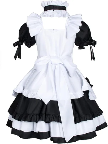 Vista 4 de Anime French Maid Lolita Fancy Queen Princess Dress Cosplay Disfraz Peludo Gato Oreja Guantes Calcetines Conjunto
