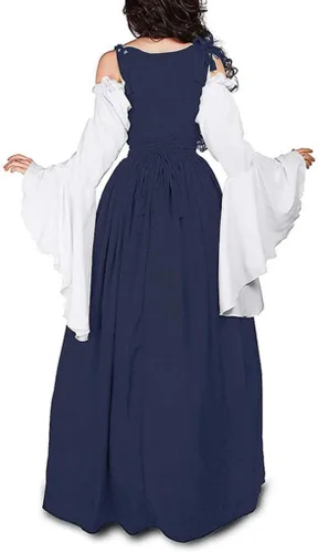 Vista 2 de Disfraces de Halloween para mujer, traje de 2 piezas con vestido de cinturón, vestido de hada renacentista y bolita de Lolita, ropa renacentista