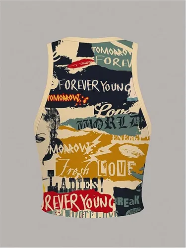 Vista 2 de SOLY HUX Camiseta sin mangas Y2k Vintage Graphic para mujer Gráfico beige.