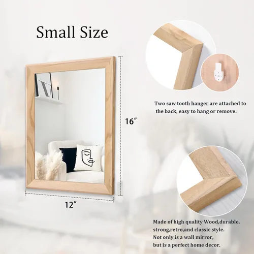 Vista 2 de AAZZKANG Espejos rústicos para pared, espejo rectangular con marco de madera, decorativo para granja, dormitorio, baño, sala de estar, pequeño