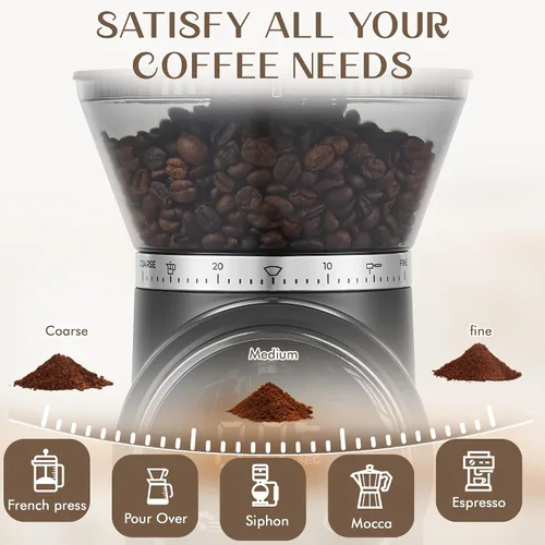 Vista 3 de AYCHIRO Molinillo de café de rebaba cónica, molinillo de granos de café con 30 configuraciones de molienda, molinillo de rebabas automático para uso