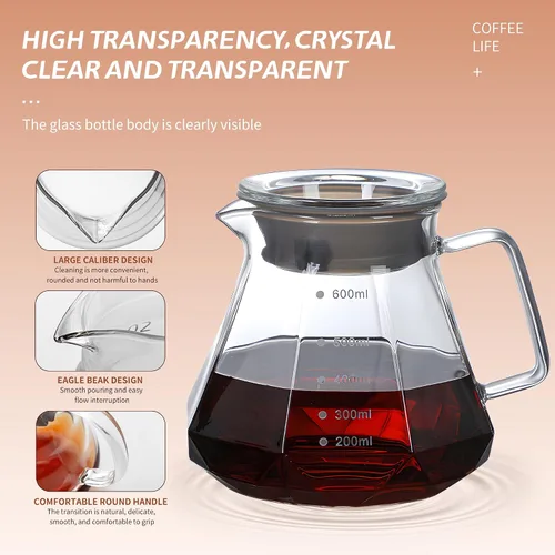 Vista 6 de Servidor de Café de Vidrio para Cafetera de Goteo, Jarra de Café de Vidrio Estándar, Cafetera con Tapa, Transparente, 01 360ml (12oz)