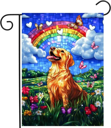 Vista 20 de Bandera floral de jardín Golden Retriever para jardín, banderas de bienvenida para exteriores de 12 x 18 pulgadas, bandera de perro de flores