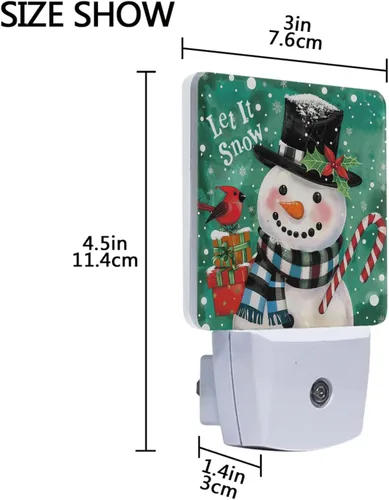 Vista 3 de Vdsrup Juego de 2 luces nocturnas de muñeco de nieve de invierno, luces nocturnas con forma de pájaro cardenal, luz nocturna LED enchufable, lámpara